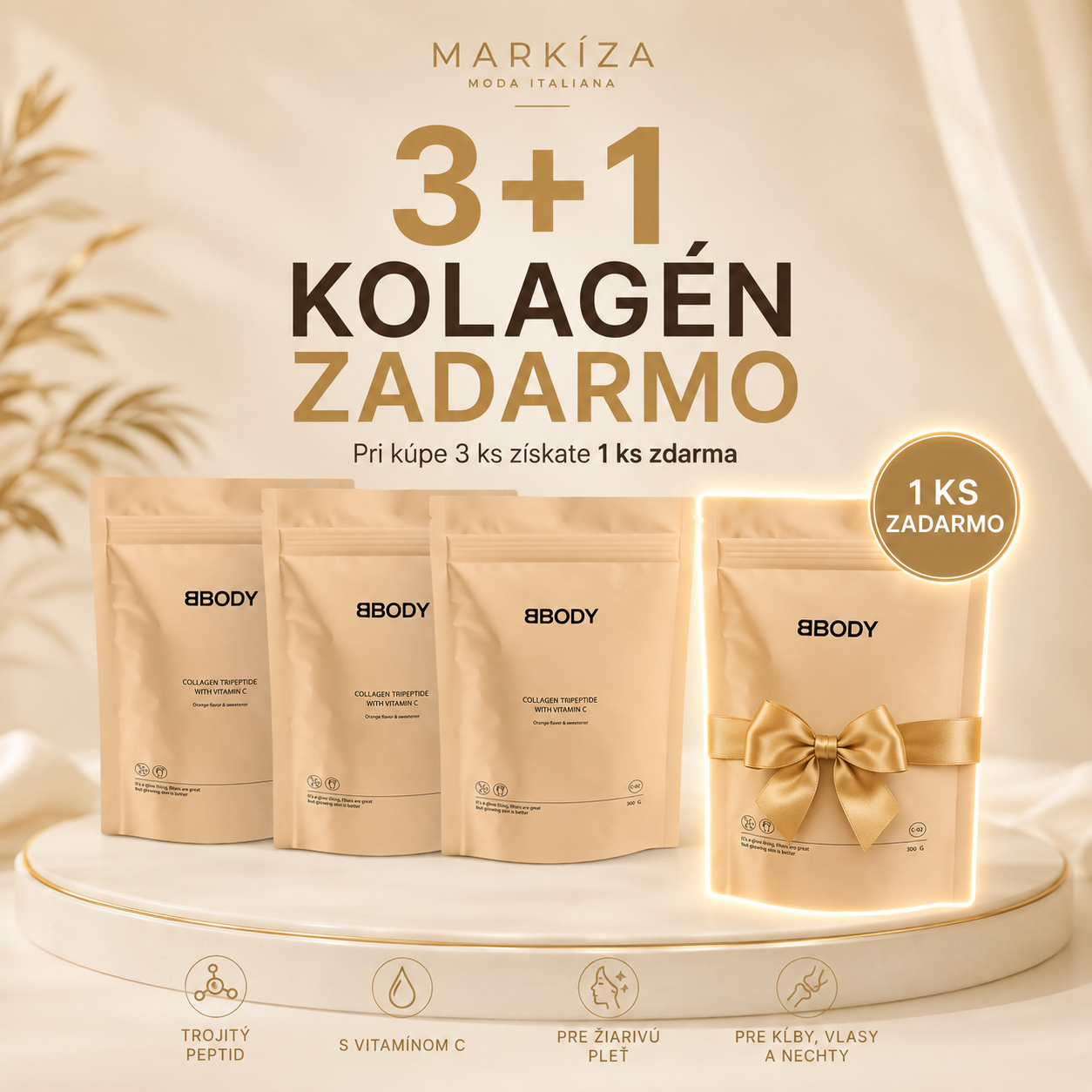 3+1 Zadarmo - Tripeptidový Kolagén s Vitamínom C